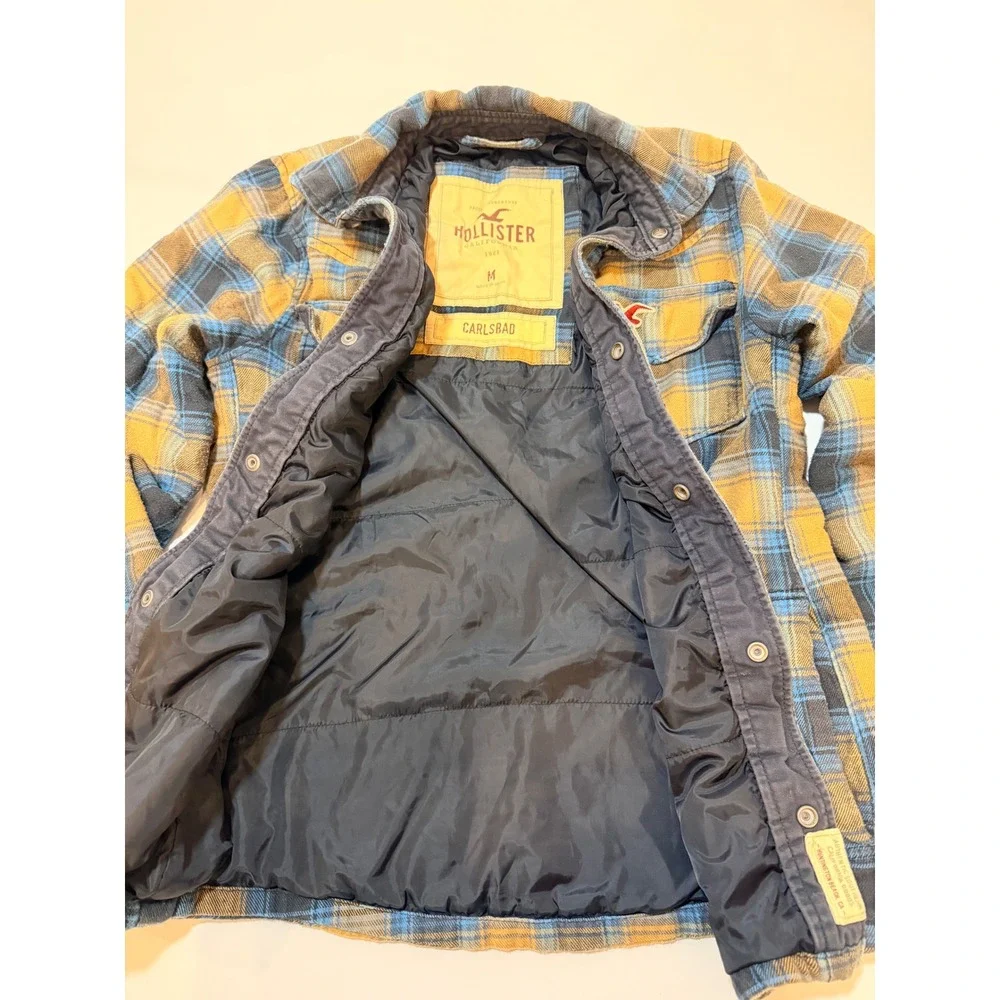 Hollister Carlsbad‎ Flannel Shirt Jacket Mens Medium Blue Yellow Plaid Good